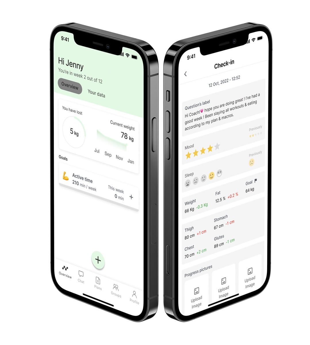 A mockup of the coaching app showcasing the features.